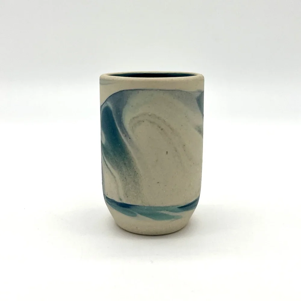 Cuarto Suspiro‎ Mexican Pottery Vase Small Ceramic Bud Vase Blue Swirl Design